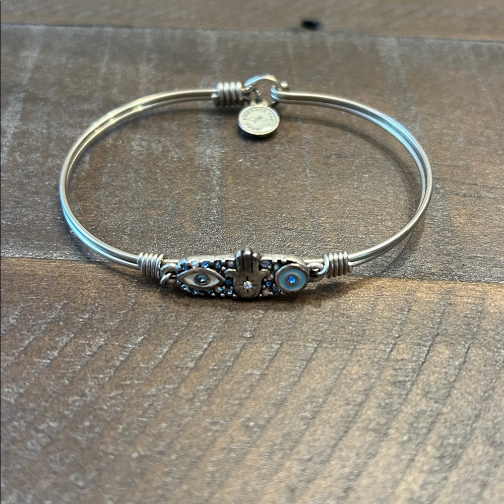 Luca + Danni Silver Evil Eye Bangle with Blue Accents
